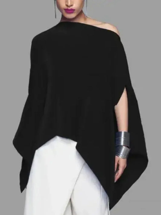 Beautyblue Black Women's T-Shirts Asymmetric Batwing Sleeves Tops New Casual One-Shoulder Loose Comfortable Female Blouses