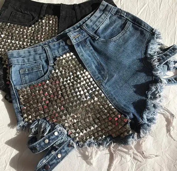 Relaxed Fit High Waisted Denim Shorts With Tassel Accents For Women