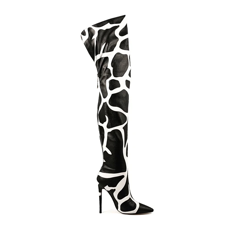 Giraffe Print Pointed Toe Over-The-Knee Boots for Women