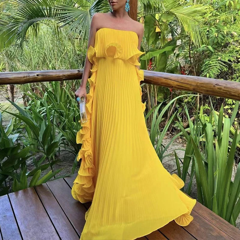 Elegant Summer Off Shoulder Strapless Maxi Dress for Women