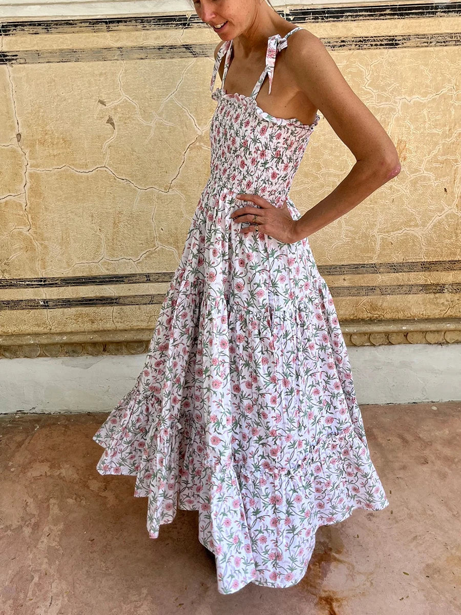 Women'S Sleeveless Printed Lace Up Dress Casual Summer Printed Lace Up A-Line Party Dress Suitable For Holiday Beach Street Wear