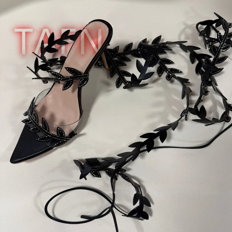 Crystal Embellished Cross Strap Stiletto Sandals for Women