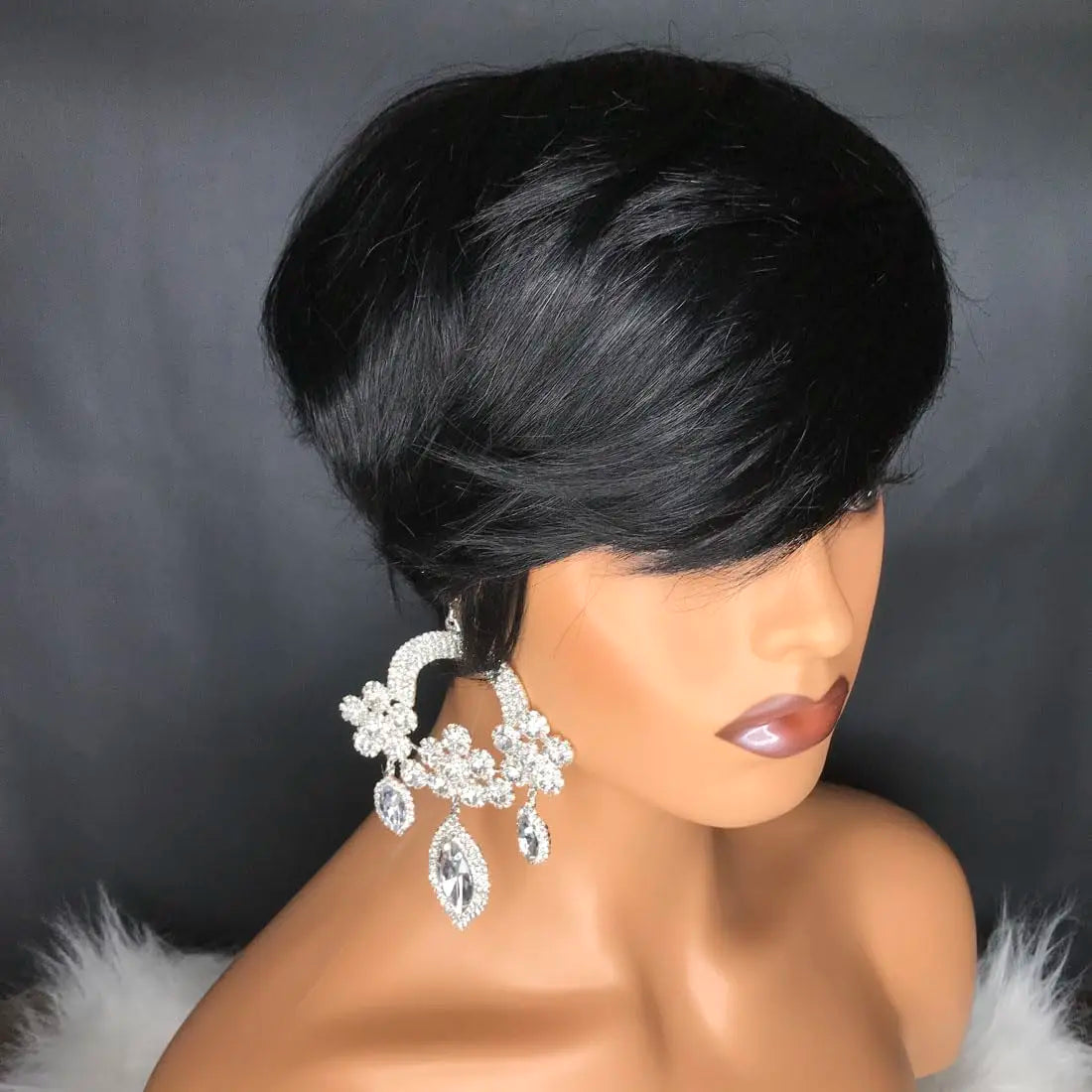Natural Black Short Pixie Cut Wigs for Black Women Curly Hair Replacement Short Black Layered Wavy Wigs With Bangs (Natural Blac