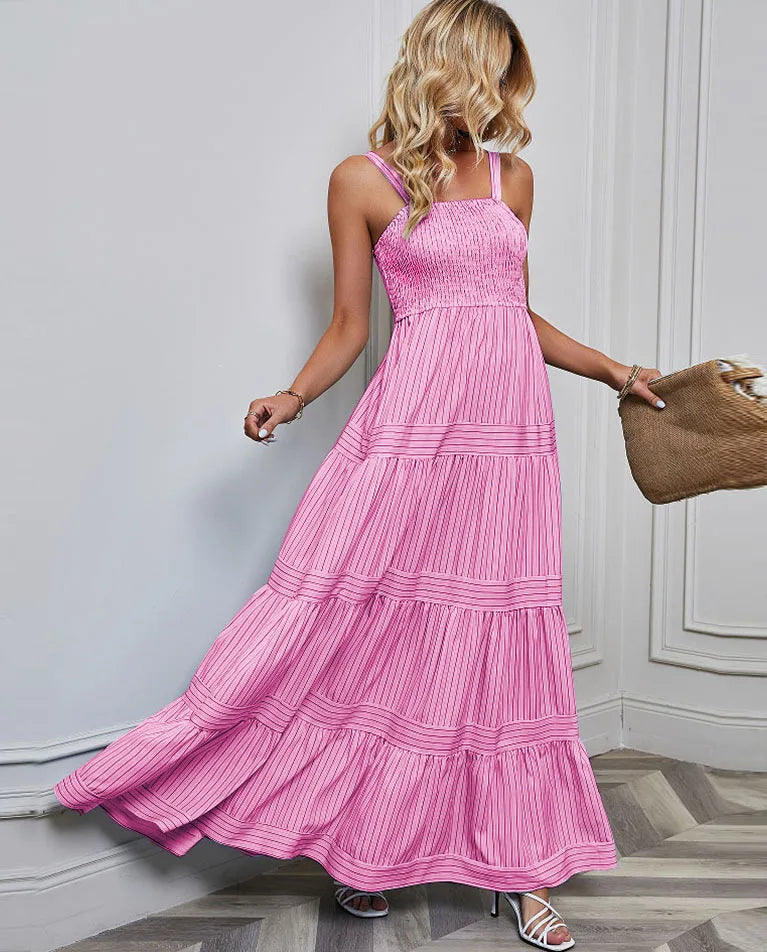 Elegant Striped Spaghetti Strap Maxi Dress for Women