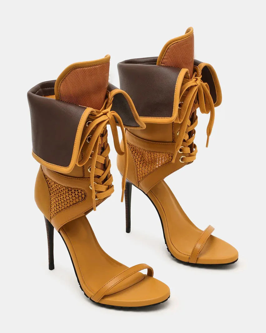 Open Toe Mesh Stiletto Ankle Boots