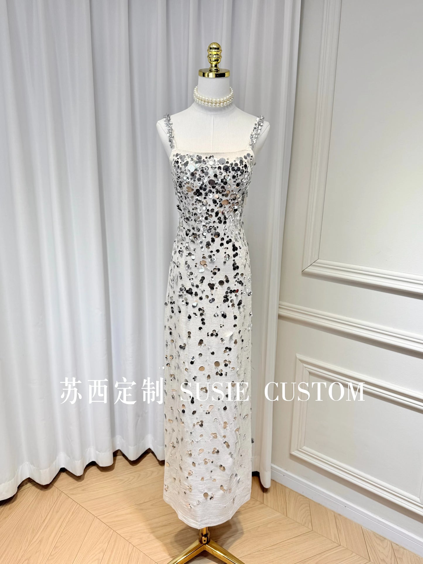High-End Design Light Luxury Heavy Gradient Beaded Sequin Strap Split Long Dress Women's Birthday Party Elegant Gown Dresses