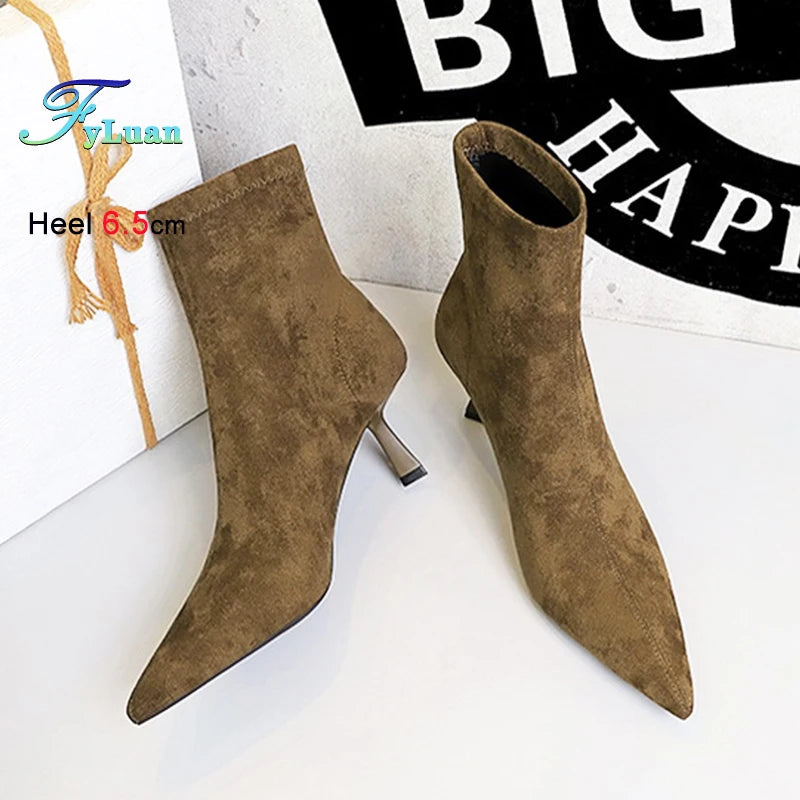 Suede Pointy Toe Sock Stiletto Boots