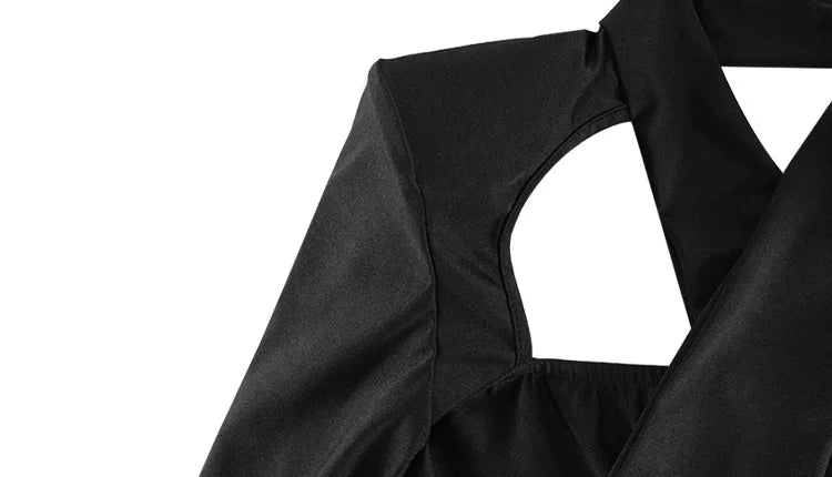 Hollow Out V Neck Long Sleeve Bodycon Mini Dress for Women