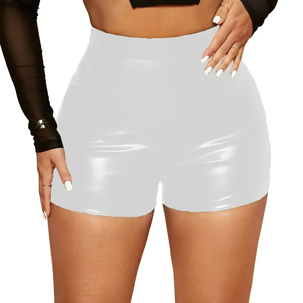 High Waist Matte PU Leather Slim Fit Shorts for Women