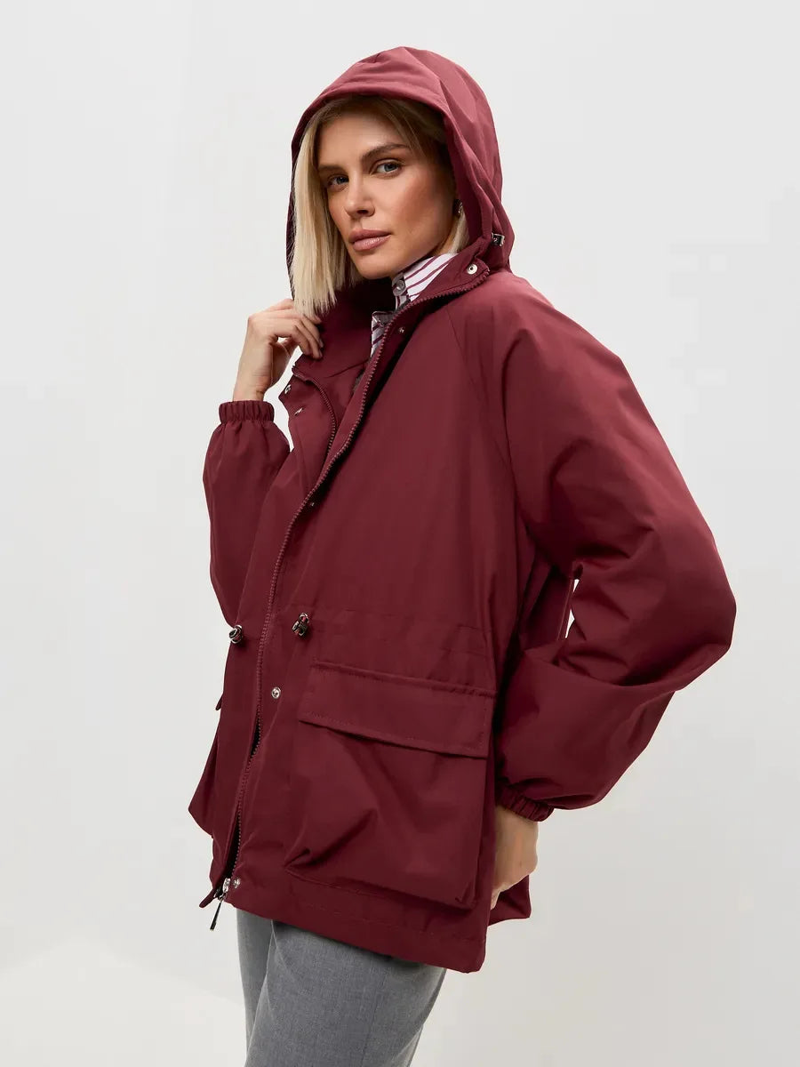 Hooded Hardshell Jacket With Pockets And Zipper for Women