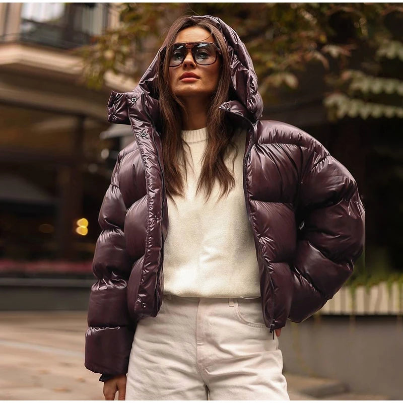 Detachable Hood Cropped Padded Winter Jacket for Women