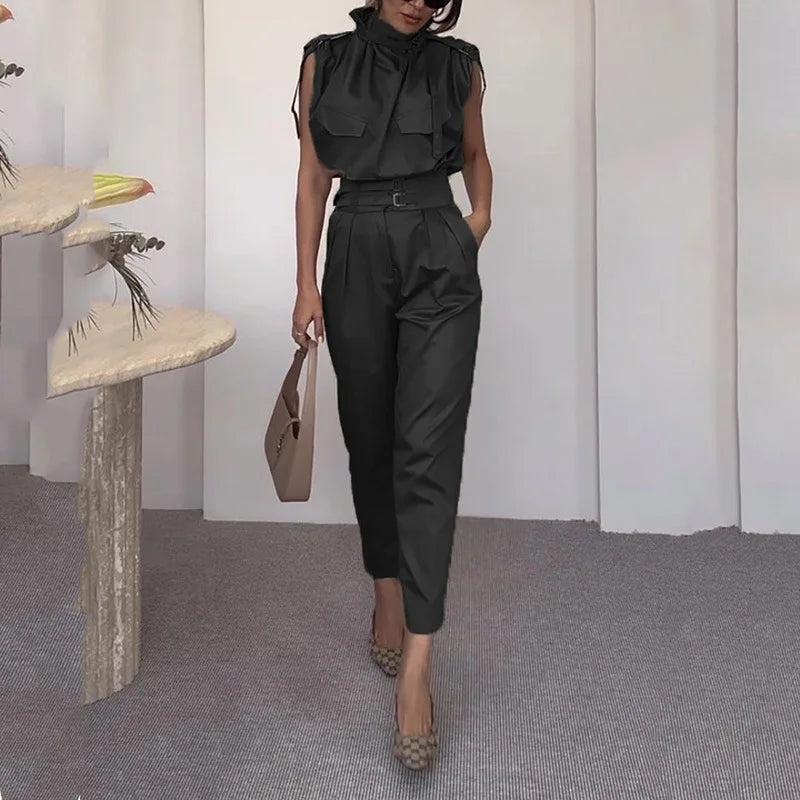 Chic Off Shoulder Sleeveless Two Piece Set for Women