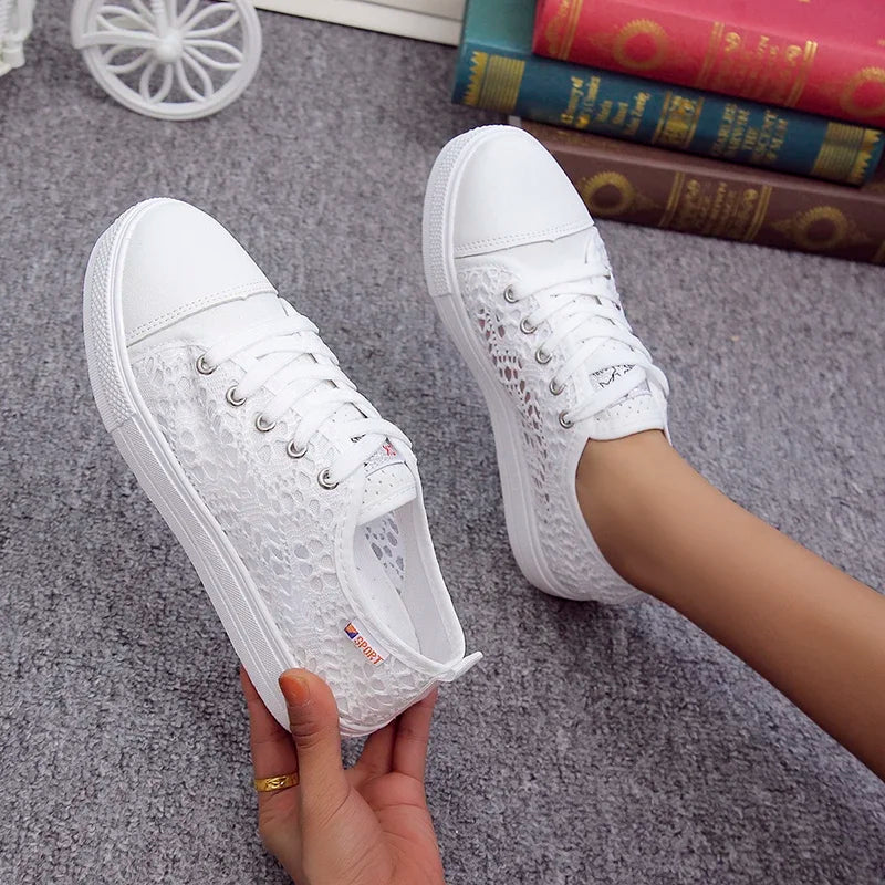 Lightweight Embroidered Lace Up Sneakers For Women
