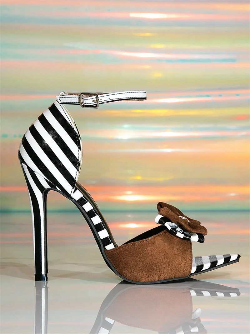 Elegant Zebra Stripe Crystal Buckle High Heels for Women