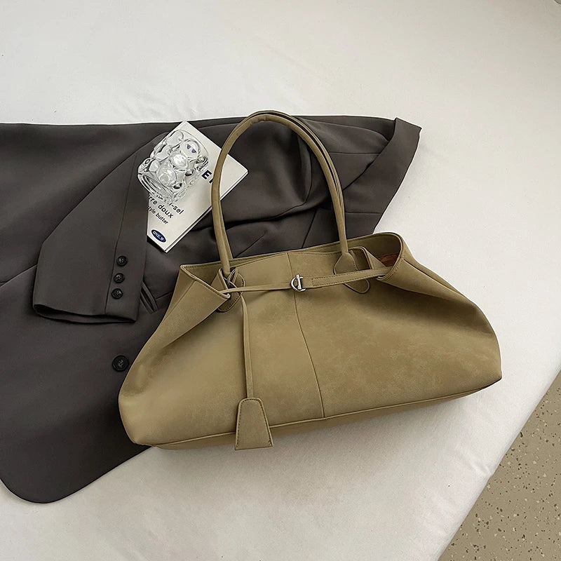 Luxurious Faux Suede Pure Color Retro Shoulder Tote Bag for Women