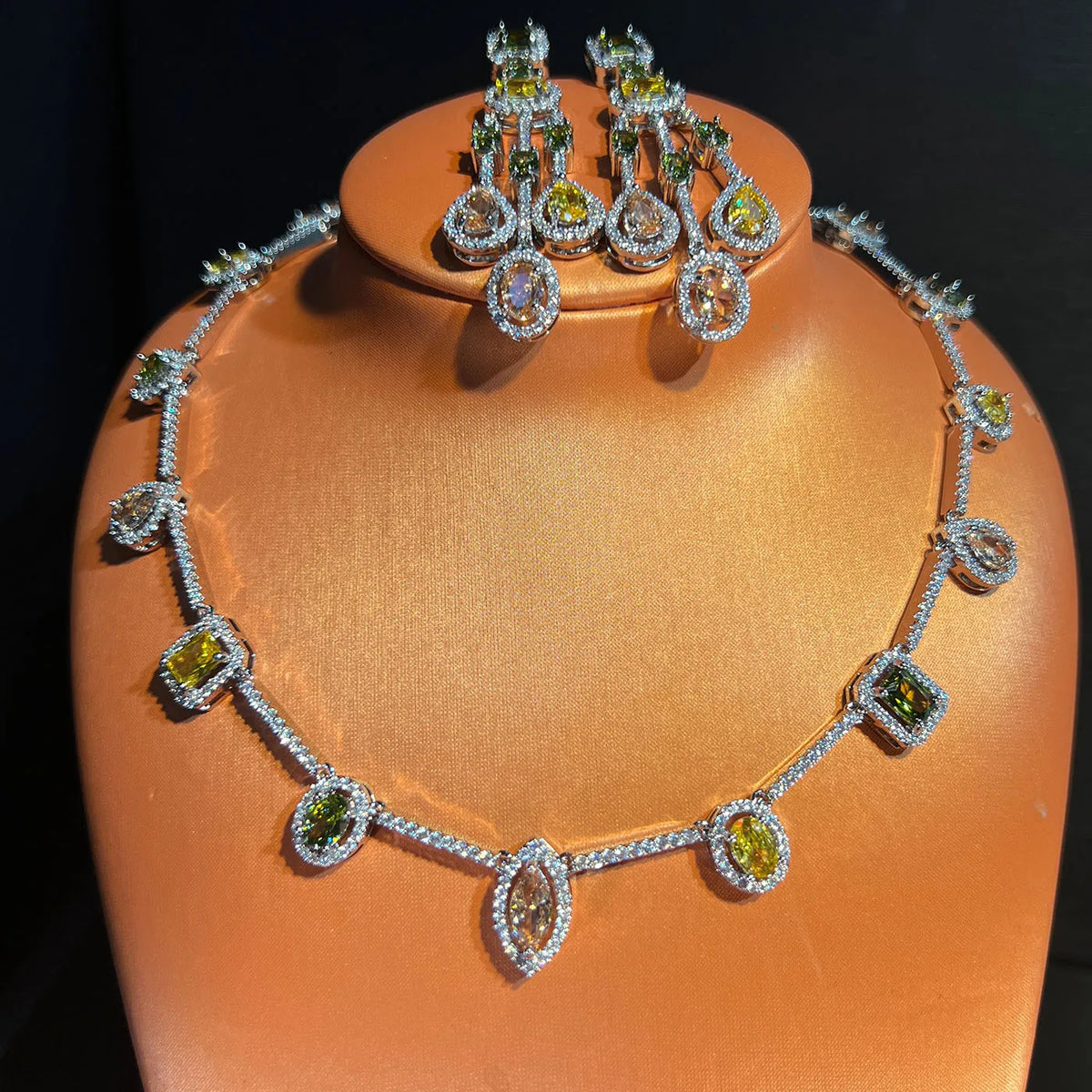 Colorful Zircon Flower Necklace and Earring Set for Women