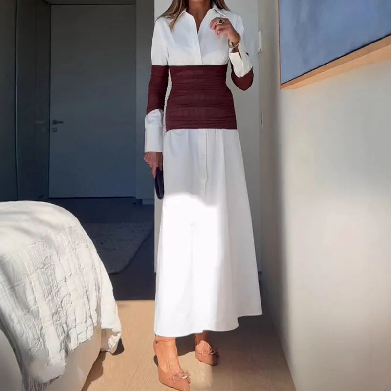 Patchwork Long Sleeve Maxi Dress