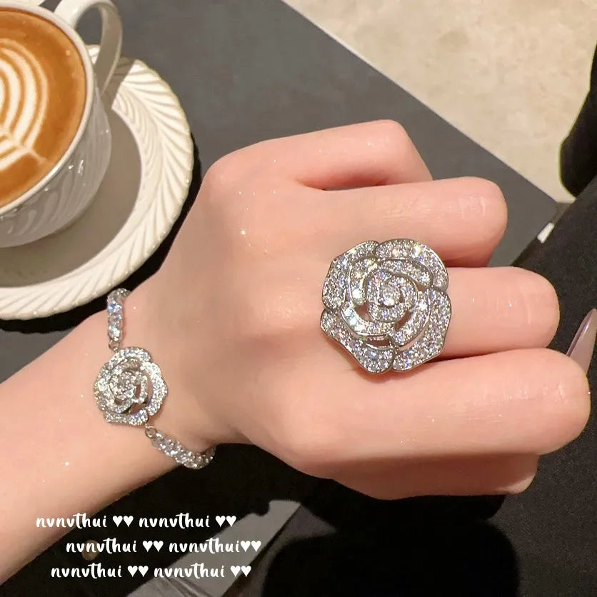 Elegant Cubic Zirconia Camellia Jewelry Set for Women