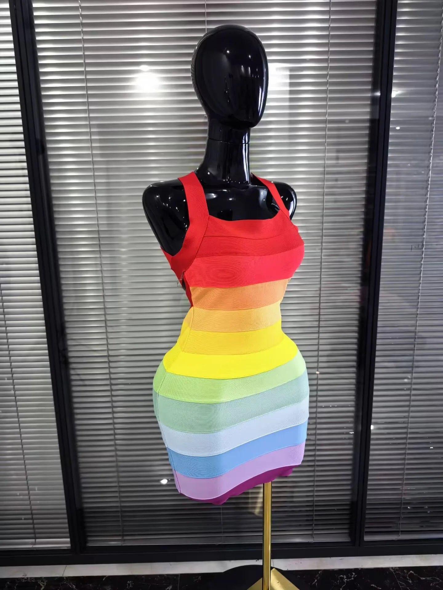 Rainbow Color Women Sexy Halter Backless Bodycon Mini Bandage Dress Nightclub Party Celebrate Fashion Birthday Clothing