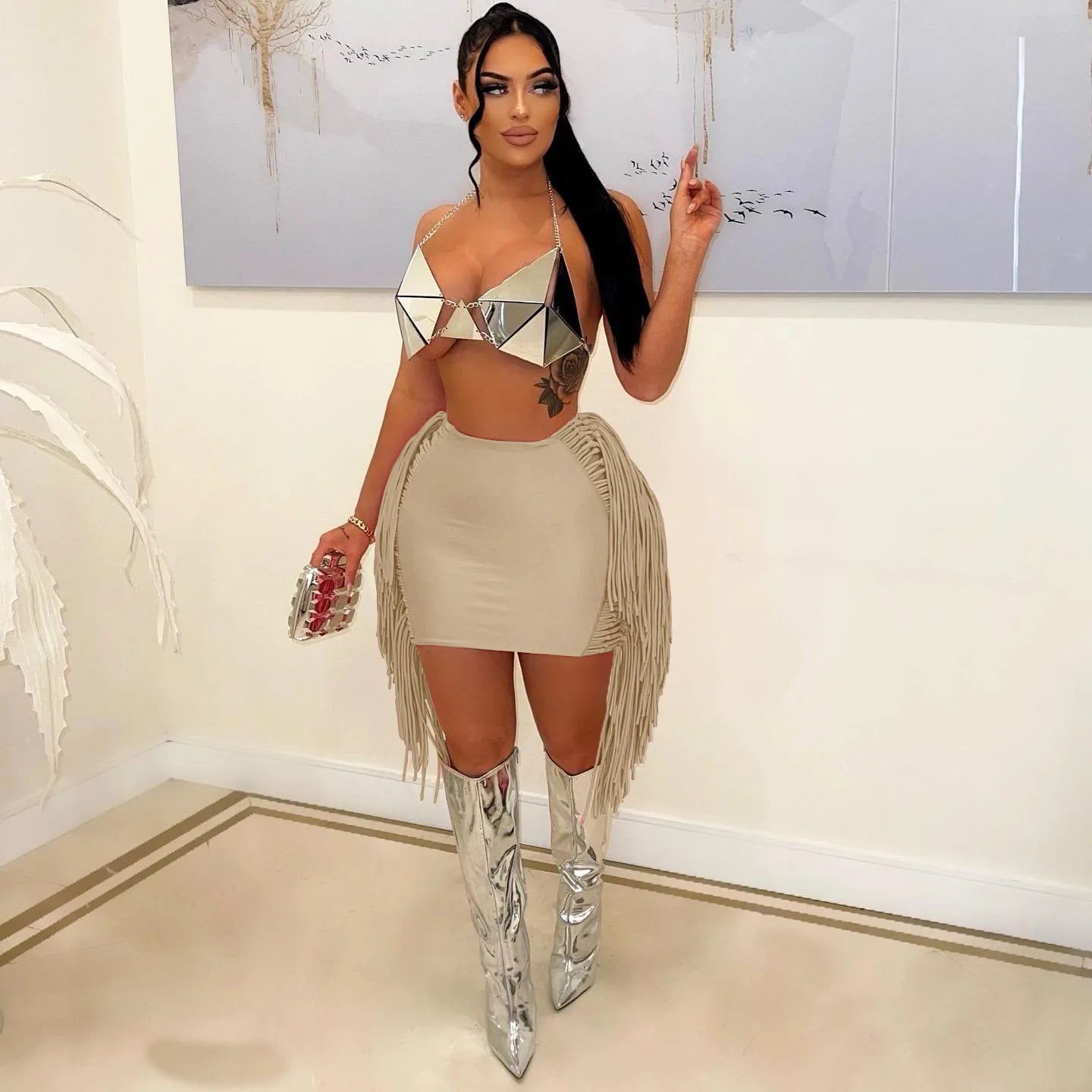 FAGADOER Sexy Tassel Bodycon Mini Skirts Party Club Outfits Women Fashion Chic Streetwear Short Birthday Holidays Skirt Solid