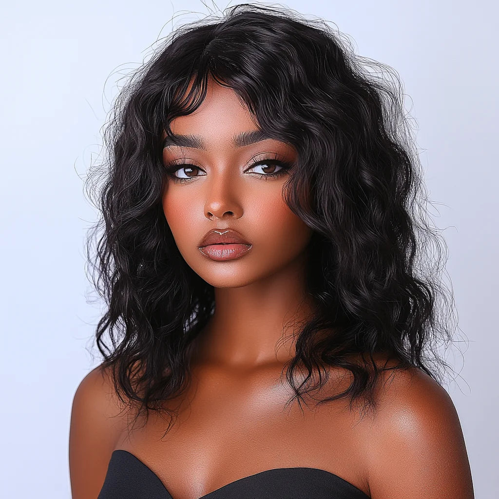 Natural Fluffy Curly Human Hair Short Bob Wig For Women