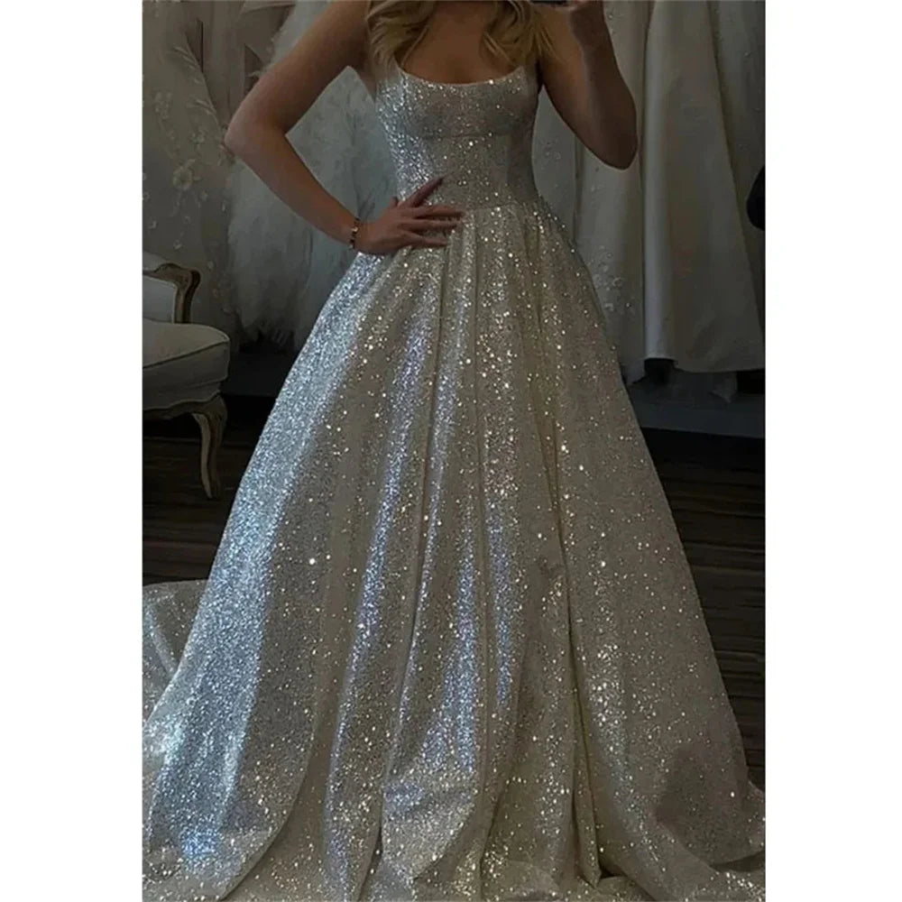 Lily White A Line Elegant Sexy Wedding Party Dress Sequined Celebrity Dresses Scoop Special Occasion Dress for Woman Customized