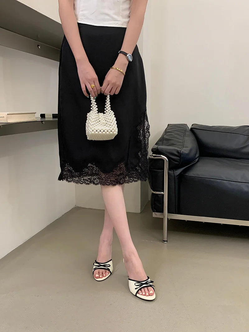 Polka Dot Silk Butterfly Knot Heeled Sandals for Women