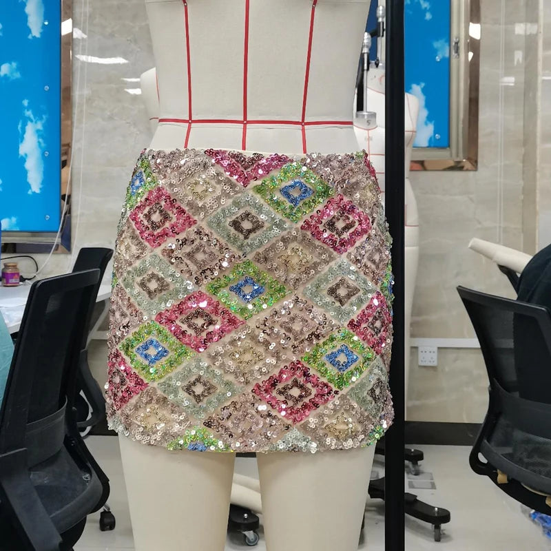 Luxurious Multicolor Glitter Sequin Pencil Skirt for Women