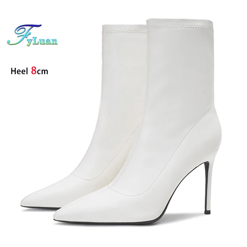 Elegant Pointed Stiletto Ankle Boots With Elastic Slip On Closure For Women