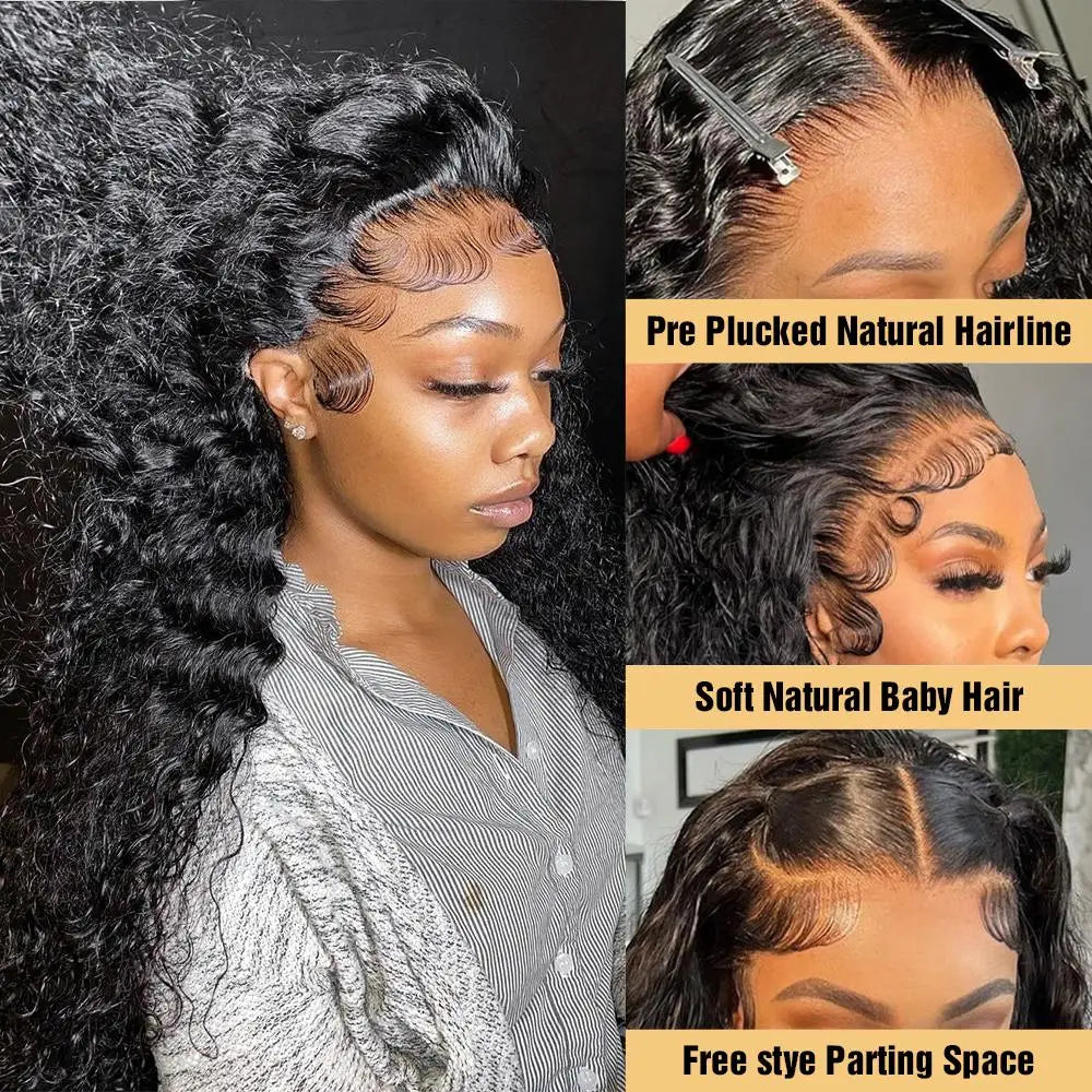 Natural Deep Wave Lace Frontal Human Hair Wig For Women
