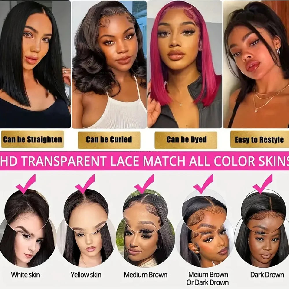 Straight Human Hair Lace Front Bob Wig For Women