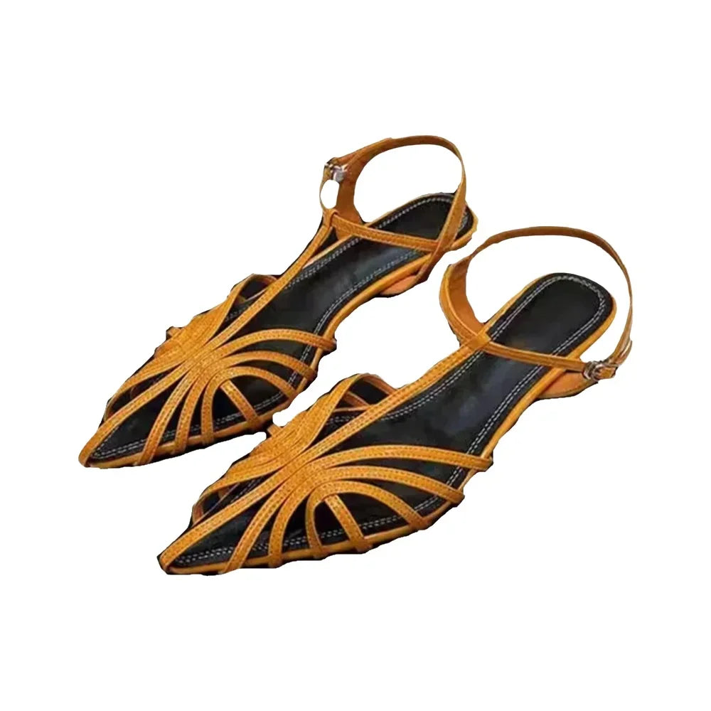 Narrow Band Pointed Toe Kitten Heel Sandals for Women