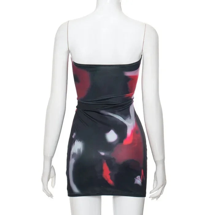 Short Dress for Women Streetwear Fashion Sexy Tight Fitting Backless Skirt Print Strapless Sleeveless Dresses Summer 2025 New