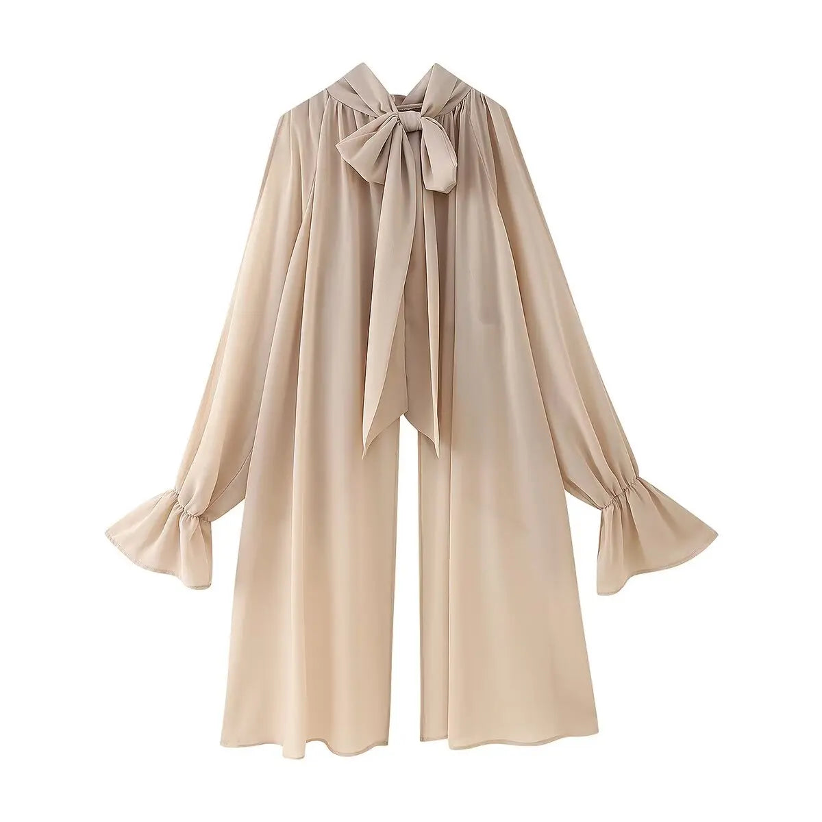 Vintage Chiffon Tiered Ruffle Sleeve Blouse with High Neck for Women