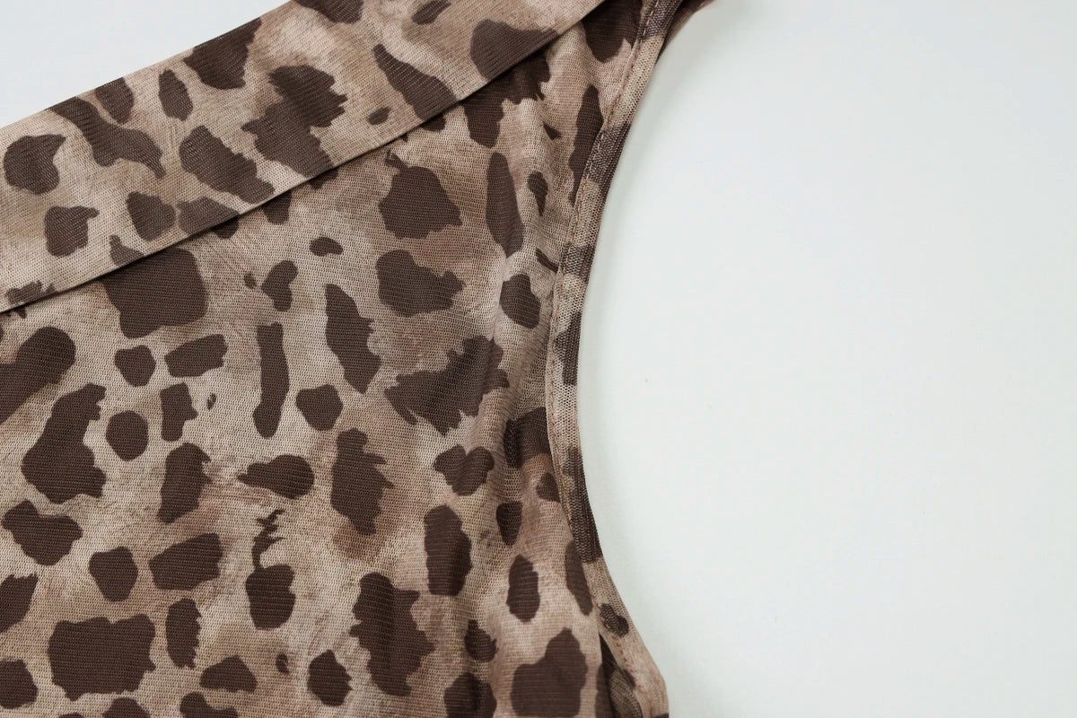 Leopard Print One Shoulder Slim Crop Tank Top for Women