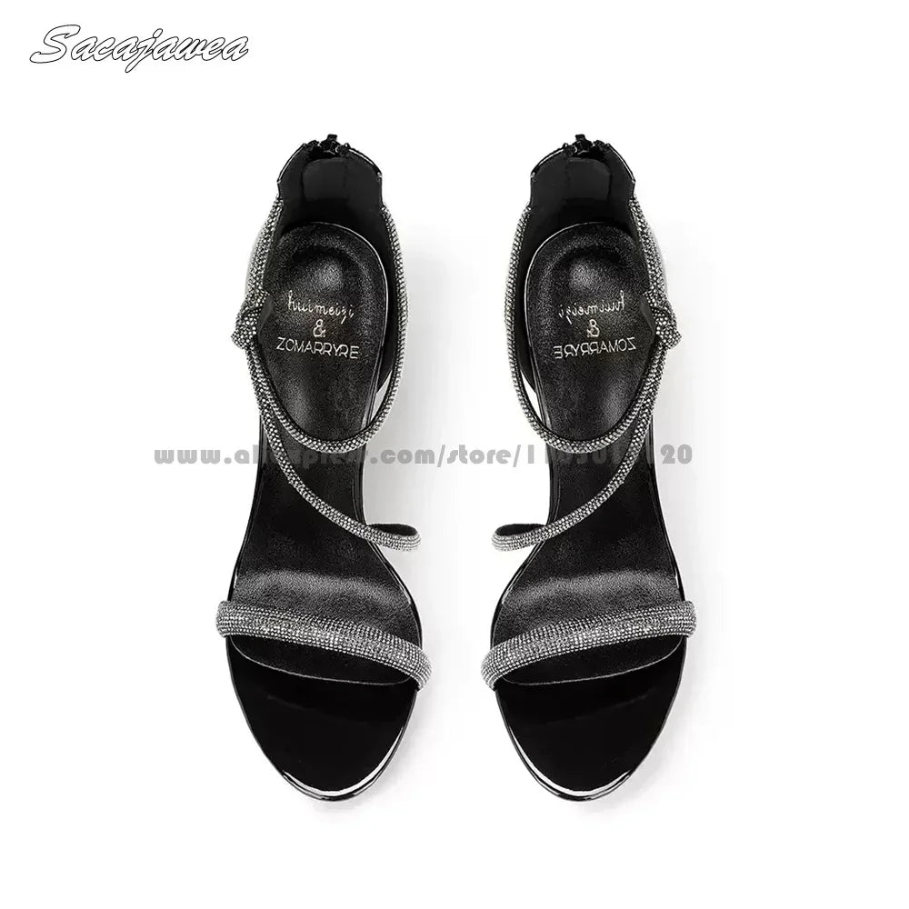 Crystal Open Toe Back Zipper Stiletto Sandals for Women