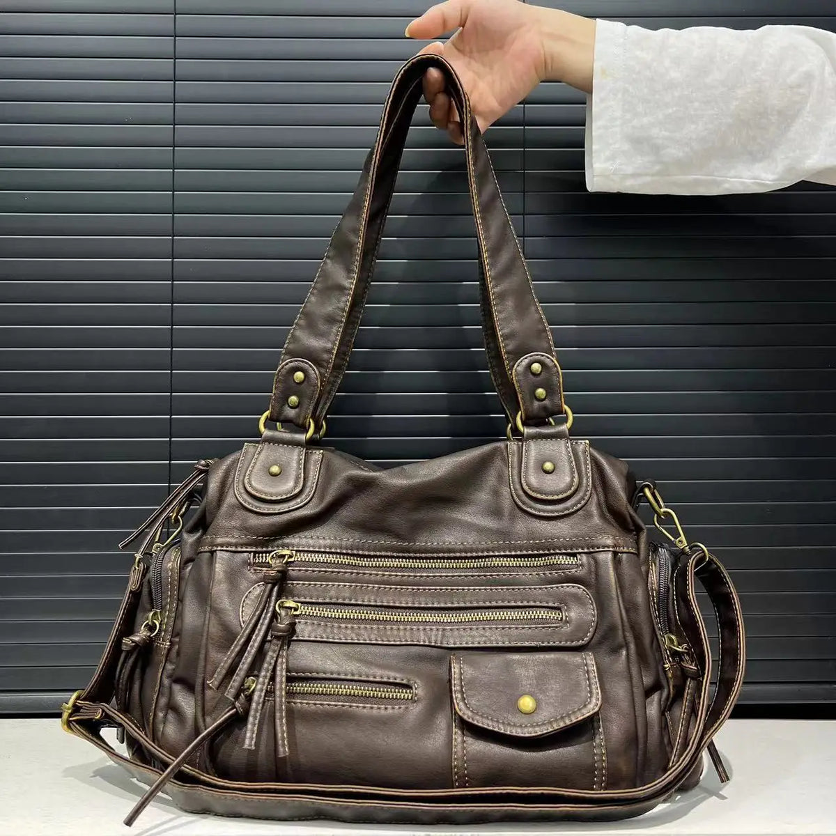 Washed Leather Look Crossbody Bag