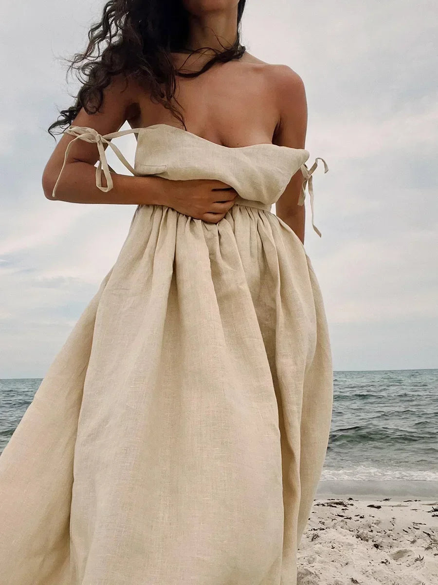 Elegant Vintage Backless Relaxed Fit Summer Dress for Women