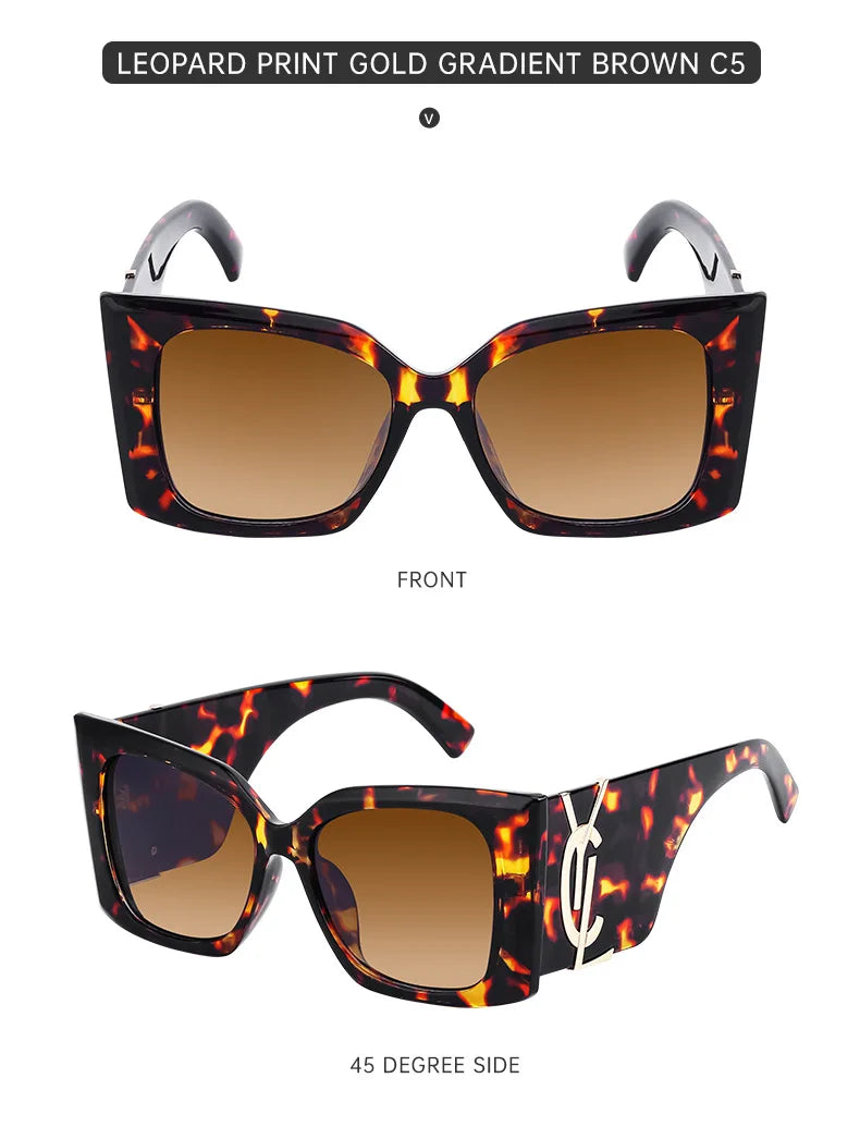 Retro Gold Gradient Square Frame Sunglasses for Women