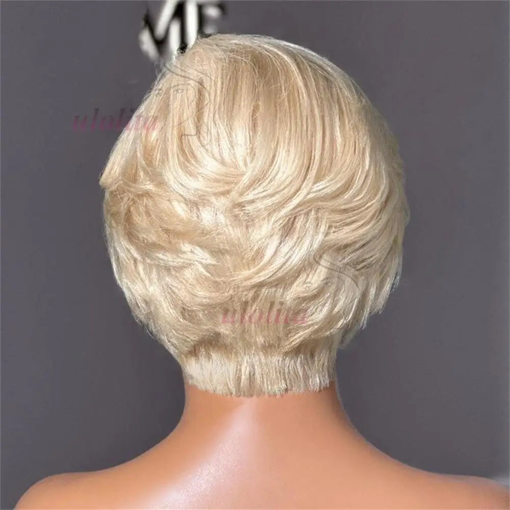 Blonde Pixie Cut Lace Front Human Hair Wig for Women