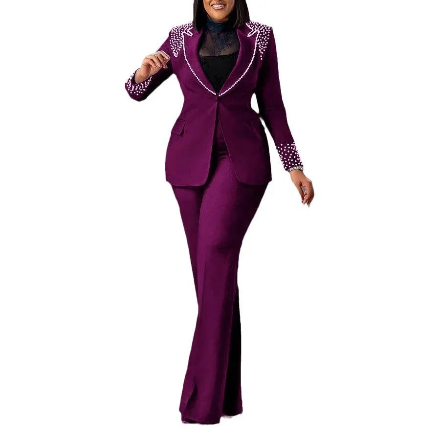 Elegant Slim Fit Pearl Blazer And Pants Set for Women
