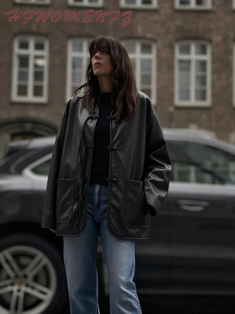 Autumn Winter Pu Leather Moto Jacket With Long Sleeve for Women