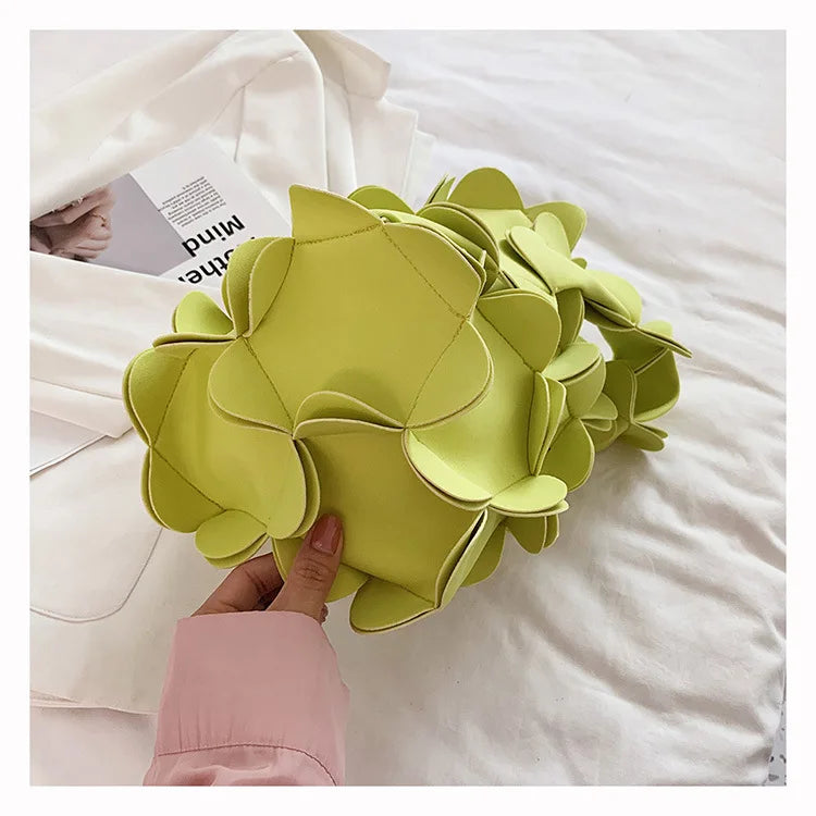 Korean Style 3D Flower PU Leather Shoulder Bag for Women
