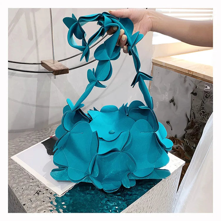 Korean Style 3D Flower PU Leather Shoulder Bag for Women