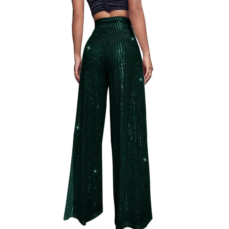 High Waist Sparkle Sequin Wide Leg Pants for Women