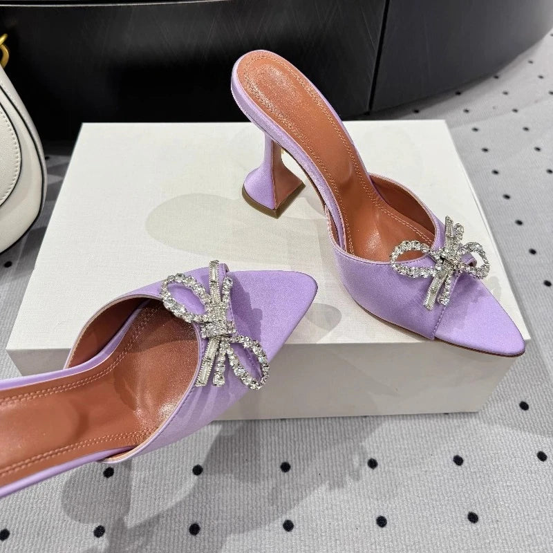 Bow Rhinestone Pointed Toe High Heel Sandals for Women