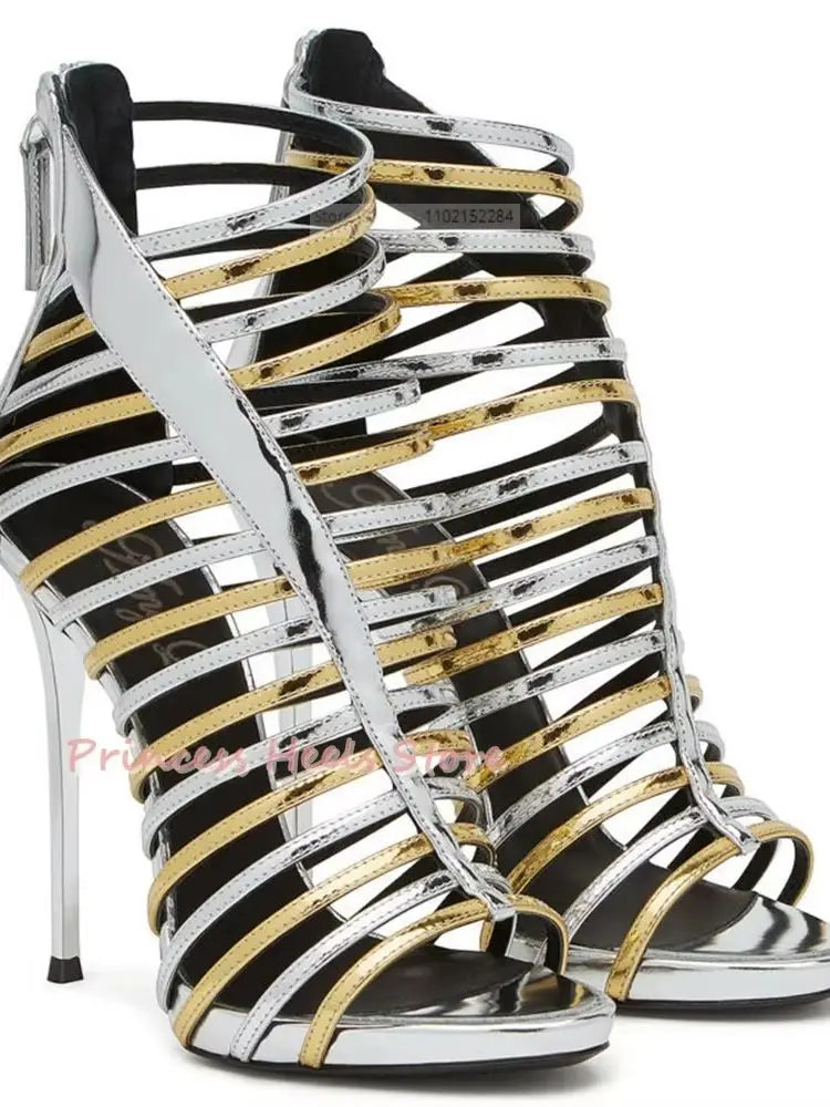 Hollow Out Multicolor Sandals Open Toe with Back Zipper for Women