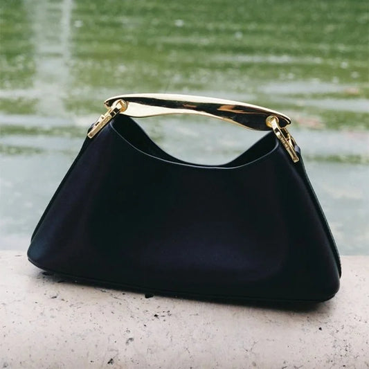 Luxury Texture Women's Bag Lychee Pattern Metal Handle Shoulder Bag Evening Clutch Bag Fashion Designer Half-moon Crossbody Bag