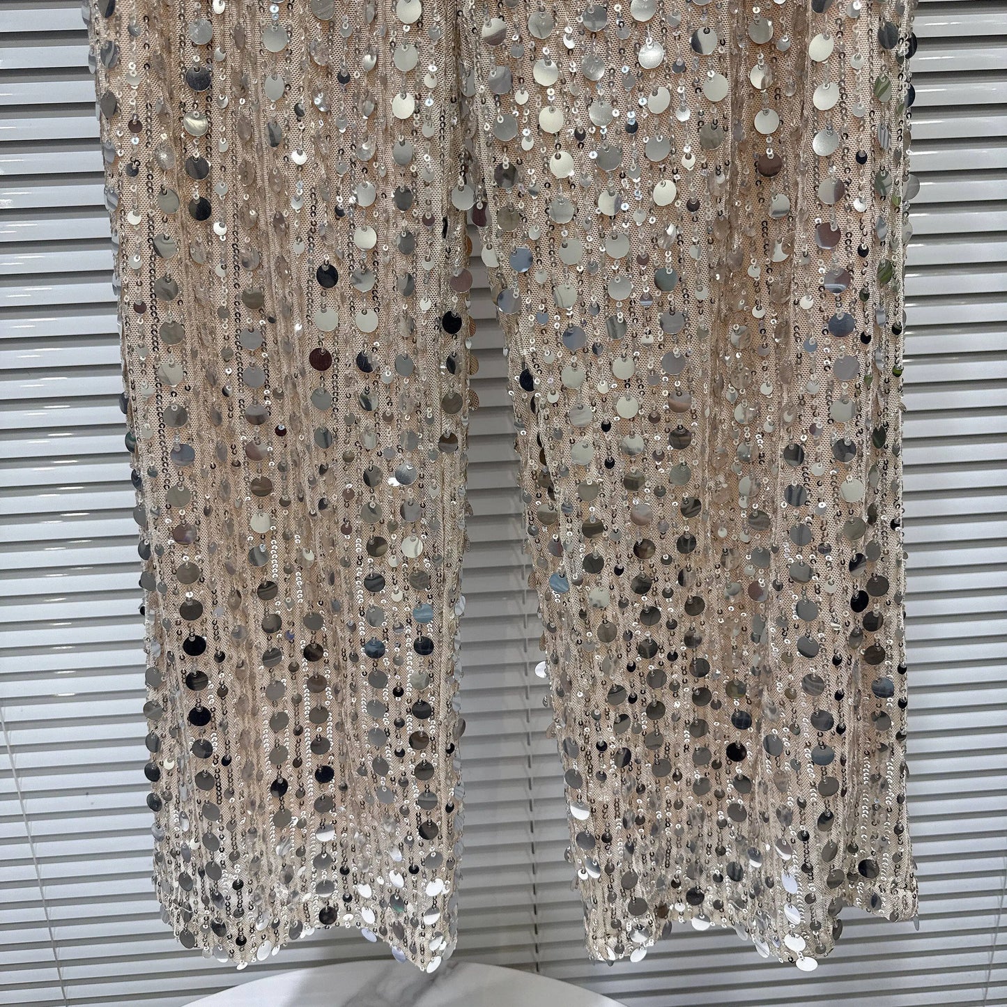 2026 Summer New Fashion Hot Girl Style Silver Sequin Tie-up Elastic Waist Pants - High Street Women's Versatile Casual Trousers