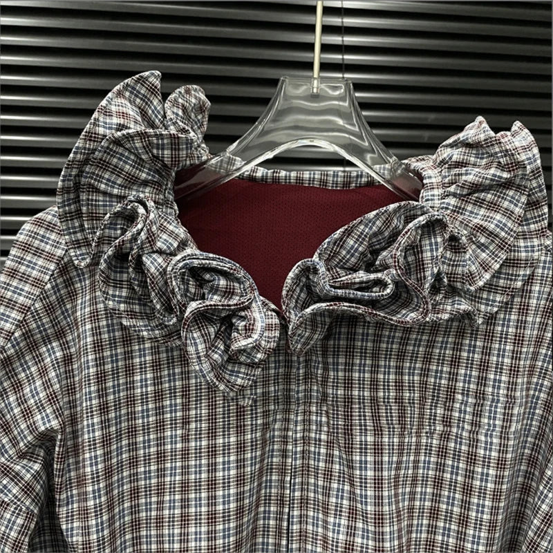 KUCLUT 2025 Autumn New Fashion Ruffle Plaid Batwing Sleeve Zipper Loose Jacket For Casual Elastic Waist Wide-Leg Pants 1A621